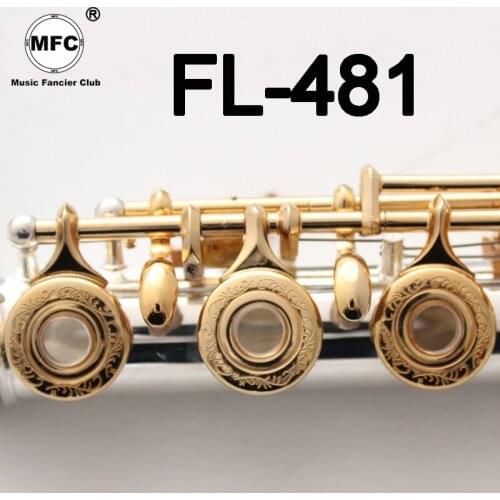 Music Fancier Club Intermediate Standards Flute FL-481 Gold Key Carved Floral Designs Flutes 17 Holes Closed Open Hole
