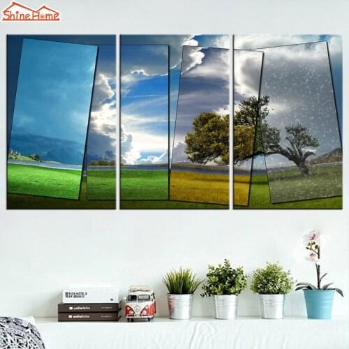 ShineHome-3pcs Wall Art Canvas Print Painting Triptych Modular Four Seasons Pictures Printing Decoration for Living Room Company