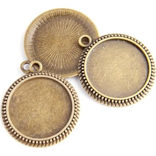 New Fashion DIY 25mm Antique Bronze Necklace Cameo Cabochon Double Side Round Base Setting Tray Blanks Pendants Charm Pendant