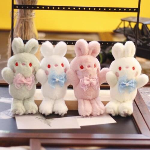 New Cute pretty bunny with Lace tie Pendant very lovely Plush High Quality Keychain Soothing doll christmase Valentine'Day gift