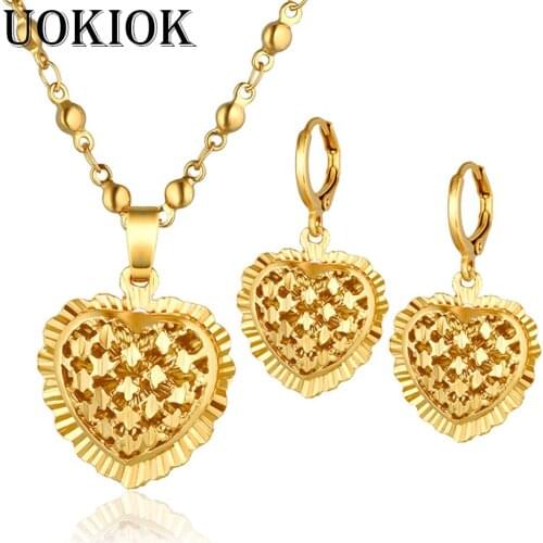 Romantic Heart Necklace Earrings Wedding Bridal African Jewelry Sets & More,Dubai Jewelry Sets Women Gold Neckless Jewelery