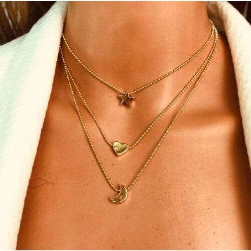 HaHaGirl Bohemian Gold Color Star Necklaces For Women Choker Moon Pendant Necklace Ethnic Multilayer Female Fashion Jewelry