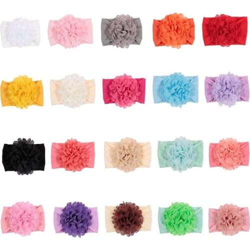 Yundfly Newborn Wide Soft Nylon Headwrap Baby Girls Chiffon Frayed Flower Headband Toddler Knotted Headwear Photo Props