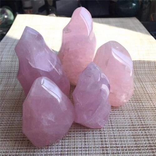 Natural rose quartz Crystal gemstone free standing meditation reiki healing chakra crystal torch for decoration