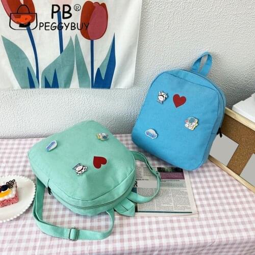 Fashion Love Heart Printing Backpack Canvas Handbags Casual Women Large Capacity Rucksacks Teenage Girl Teens Youth