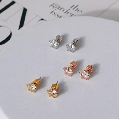 Special offer star small fresh girl heart hollowed-out pentagram shape inlaid zirconium gentle lady ear stud earrings
