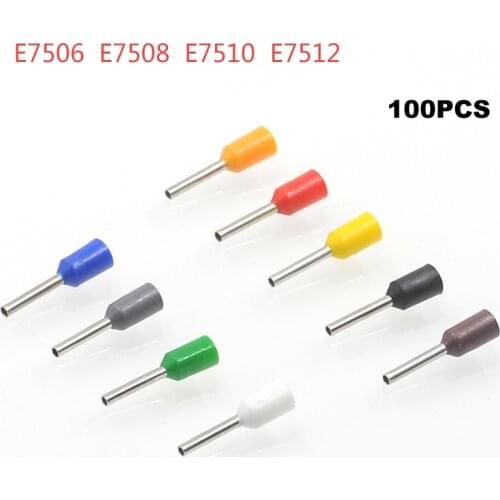 100pcs Tube insutated cord end terminals Electrical crimp terminal wire connector E7506 7508 7510 7512 wiring cable ferrules VE