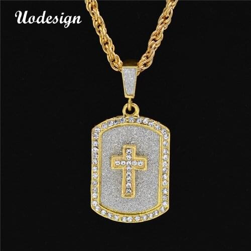 Uodesign Hip Hop Jesus Cross Crystal Pendant Men Women Jewelry Gifts Iced out Gold Bling Rhinestone Crystal Pendants Necklace