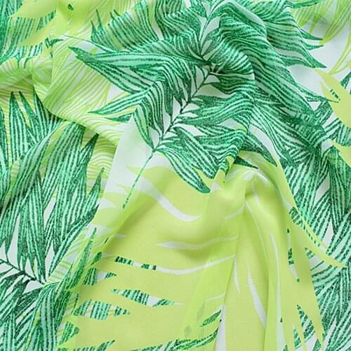 2018 high quality soft blue leaves printed chiffon fabric thin comfortable clothing tissue for women dress, diy material