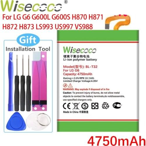 Wisecoco BL-T32 4750mAh New Battery For LG G6 G600L G600S H870 H871 H872 H873 LS993 US997 VS988 Phone High Quality battery