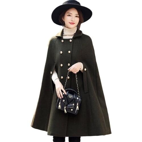 Overcoat Woolen Cloak Jacket Women 2021 New Autumn Winter Plus Size Bat type Cashmere Long Cape Poncho Coat Female Outerwear