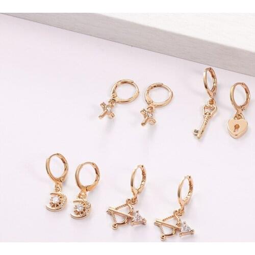 New Love Heart Hoop Earrings For Women Female Fashion Cute Elegant Geometric Moon Rhinestone Earrings Jewelry Girls Gifts