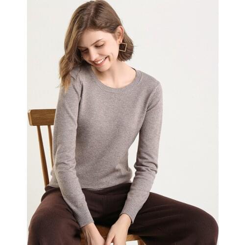 Spring Autumn Women Cashmere Wool Sweater Women Fashion O-Neck Solid Color Pullover Long Sleeve Knitted Sweater Free Shipping