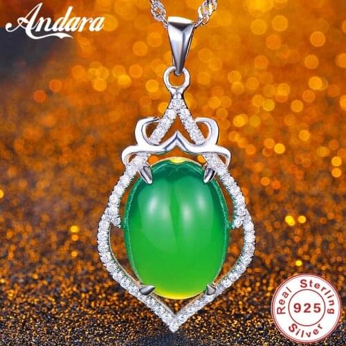 100% Silver 925 Jewelry Necklace Pendant Green Crystal Zircon Pendant Necklace 925 Sterling Silver Woman Charm Jewelry