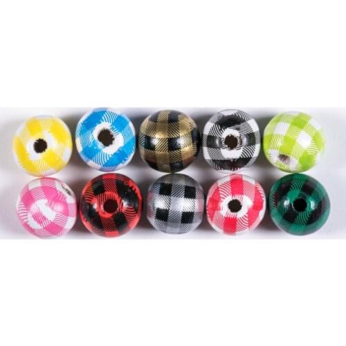 20pcs/lot Lattice Pattern Wooden Beads Eco-friendly Natural Round 16mm Round Ball Plaid Wood Loose Bead DIY Jewelry Supplier