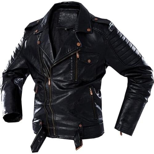 2020 Newest Punk Rock Jacket Men Zipper Retro Motorcycle Leather Jackets Coats High Quality Fleece Faux Leather Jacket Men