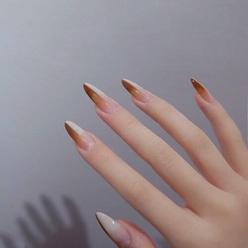 24pcs Two-color Gradient Nail Patch Glue Type Removable Long Paragraph Fashion Manicure Save Time False Nail Patch DL