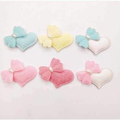 4.5*3.5cm 30pcs/lot heart with bow padded patches appliques for headwear decoration and hair clip accessories