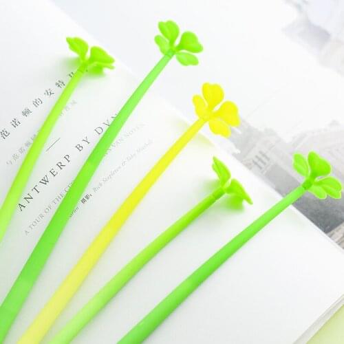 48PCS New Cartoon Creative Silicone Flexible Glue Clover of Four Leaves Gel Pen Signature Pen Stationery Kawaii School Supplies