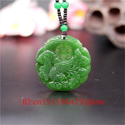 Charm Amulet Hand Men Natural Phoenix Necklace Jade Fashion for Women Carved Jewelry Lucky Chinese Gifts Pendant Jadeite Green