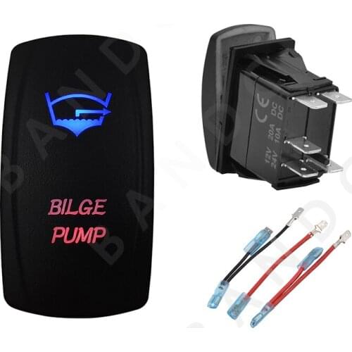 Car Boat Marine BILGE PUMP Rocker Switch 5P SPST Laser Blue&Red Leds ON-OFF for Marine Vehicles Sailboat Yacht，Jumper Wires Set