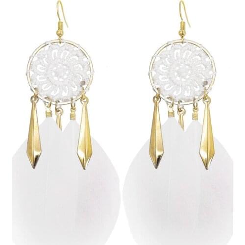 Bohemian Stylish Girl Alloy Pendant Earrings For Women Tassel Wood Beads Drop Dream Catcher Feather Earrings Jewelry Gift