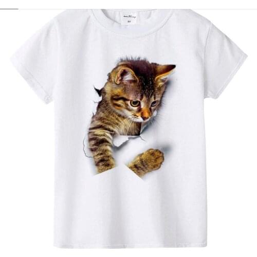 Fast Shipping Summer Cute Children Brand Clothing for Kids Girl Short Sleeve Print 3d Cat T Shirts Tops Baby Clothes