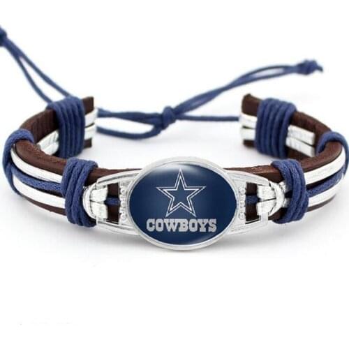 Color Background Logo cowboy Football Team Charm Genuine Leather Bracelets & Bangles Fit Man Woman For Fans Jewelry