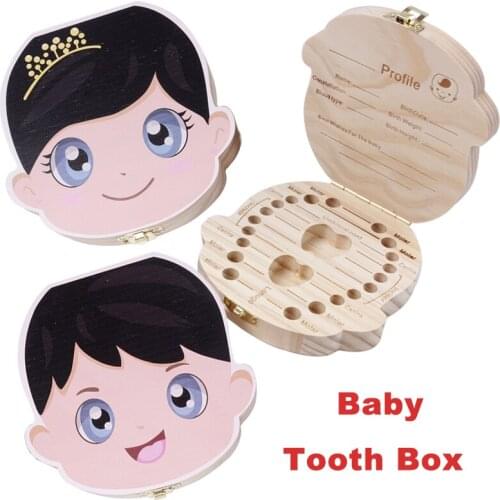 Wood English Baby Tooth Box Organizer Milk Teeth Storage Collect Teeth Umbilica Save Gift Organizer Storage Boys Girls Souvenir