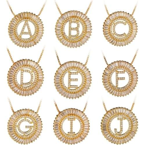 Hot Sale Women Girls Circle Round Hollow Out Cubic Zirconia Initial 26 Letter Pendant Charm Gold Necklace Jewelry Wedding Gift