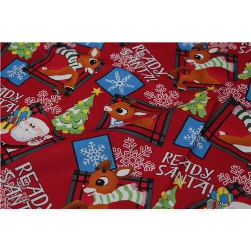 Brand Design Red Christmas Tree Deer Snowflakes Printed Cotton Fabric for sewing bedding cloth decoration