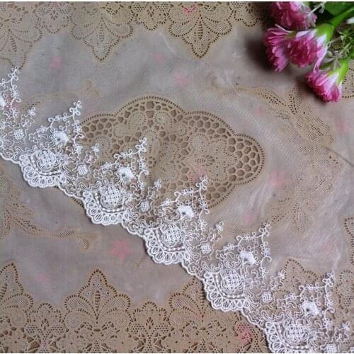 3 Meters Embroidered Flower Cotton Lace Ribbon for Garments Hometexile Curtain Decors DIY Ivory Lace Trims Accessories 13cm