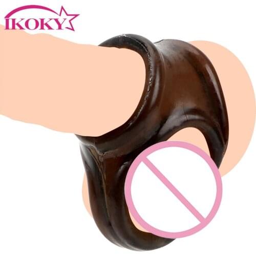 IKOKY Elastic Dildo Extender Sex Toys For Men Penis Rings Delay Ejaculation Scrotal Binding Male Masturbator Cock Rings