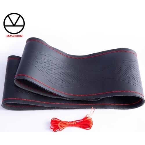 KAWOSEN 15"/38cm Hand-Stitched Faux Leather Car Steering Wheel Cover Anti-slip Steering-Wheel Braid Stitch On Wrap SWCH12
