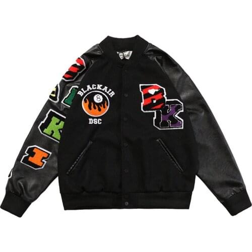 KIOVNO Men Hip Hop Black Streetwear Baseball Jackets Harakuju Pu Leather Patchwork Collage Outwear Top Coats