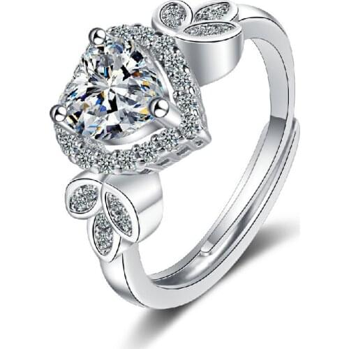 Heart Shape Ring 925 Silver Jewelry Accessories with Zircon Gemstone Open Finger Rings for Women Wedding Promise Party Wholesale