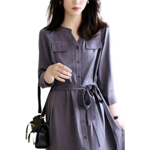 Lace gray purple chiffon dress womens 2021 spring new light mature temperament shirt skirt