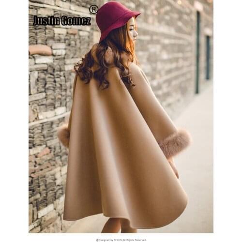 Hot Promotion Loose Casual Real Fox Fur Collar and Cuff Clothes Warm Thicken Menteau Hiver Femme Top Quality Fashion Style Cape