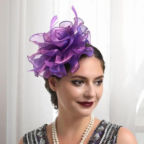 Fashion Women Flower Hair Clip Faux Feathers Small Mini Top Hat Wedding Fascinator Hat Net Yarn Cocktail Headwear Hair Accessory