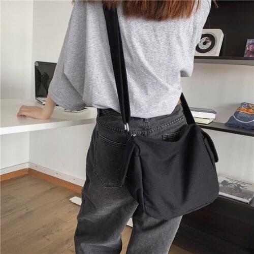 New Korean Fashion Womens Bag Solid Color One Shoulder Crossbody Bags Canvas Large-capacity Handbags 2021