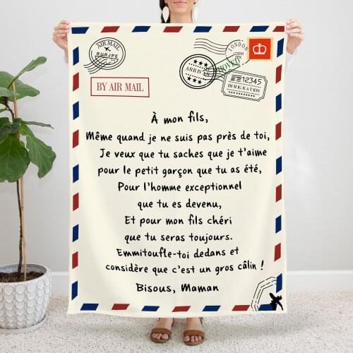 French Letters Express Love To My Son Blanket Coral Fleece Print Soft Throw Blanket for Bedding Outdoor Rug Piece