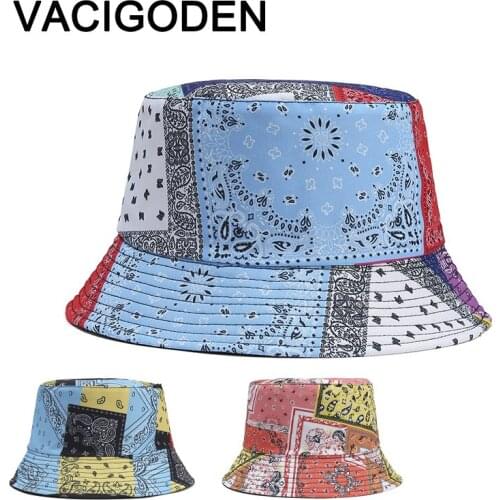 VACIGODEN Women Fashion Reversible Paisley Pattern Bucket Hat Cotton Foldable Sunbonnet Men Outdoor Fisherman Caps