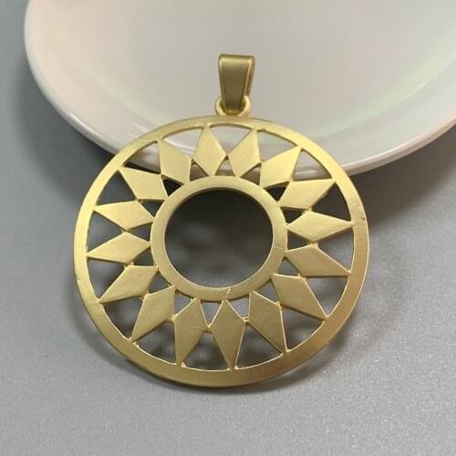 1 Piece Matt Gold Large Boho Hollow Open Flower Circle Round Charms Pendants for Necklace Jewellery Making 77x59mm