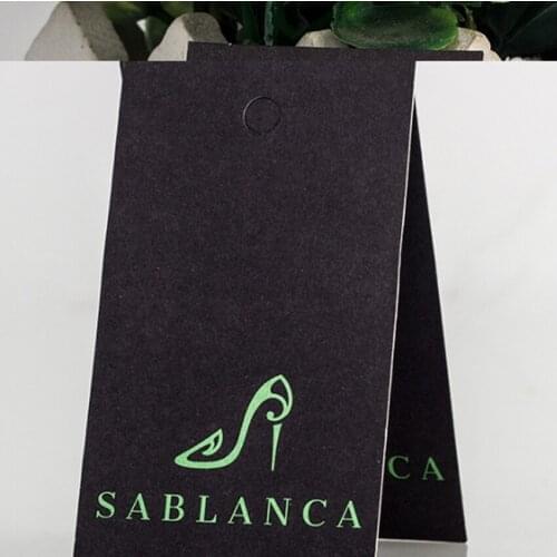 Custom logo brand garment printed paper tag black card for clothes swing hang tags