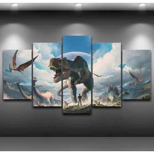 HD Prints Animal Poster Canvas Painting Home Decor Wall Art Framework 5 Pieces Jurassic Park Dinosaurs Pictures For Living Room