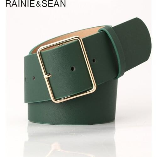 RAINIE SEAN Army Green Women Belt Ladies Waist Belt for Trousers Casual Buckle Pu Leather Wide Belt Women Accessories 104cm