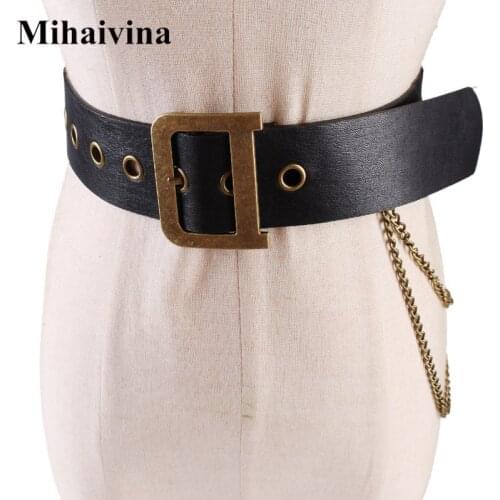 Mihaivina Women Belts PU Leather Ladies Belt Fashion Punk Hip-hop Belts Waist Chain Vintage D Buckle Waistband Jeans Pant Chain