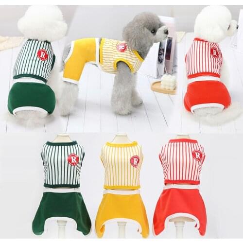 Four-legged Shirt Summer Clothing Vertical Striped Small Dog Splicing Clothes Teddy Pomeranian Poodle Bichon Small Medium Dogs