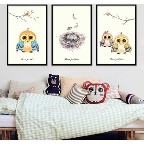 Cartoon Lovely Bird Feather Print Nordic Canvas Painting Home Decor Wall Poster Art Kid Bedroom Picture DIY Children Room Favors