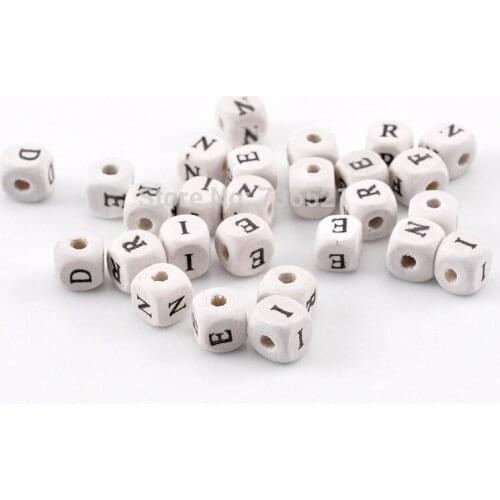 SANSHOOR DIY Geometric Mix Letter Alphabet Natural Random Letter beads Cube Wood Beads For DIY Nacklance 10x10mm 2000pcs/lot